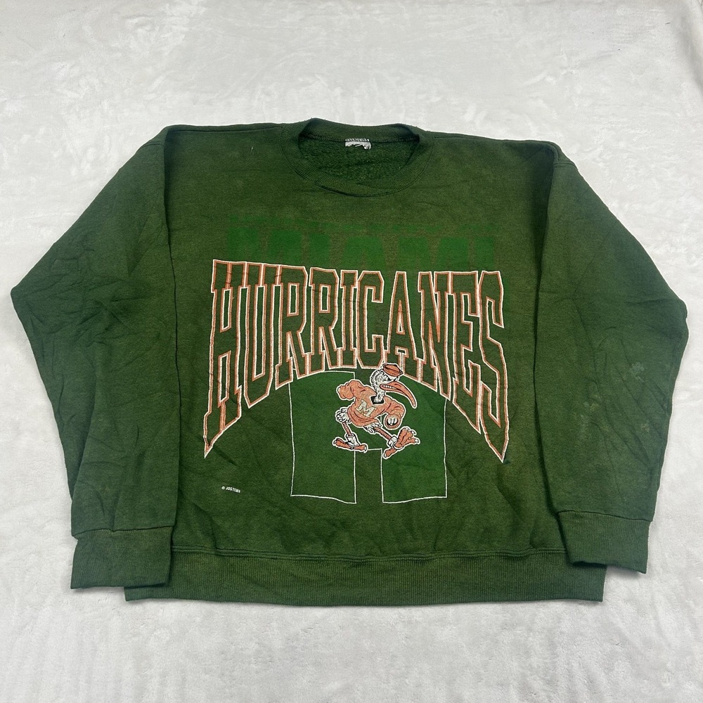 Vintage Miami Hurricanes Sweatshirt Mens XL Green Sebastian The Ibis Graphic
